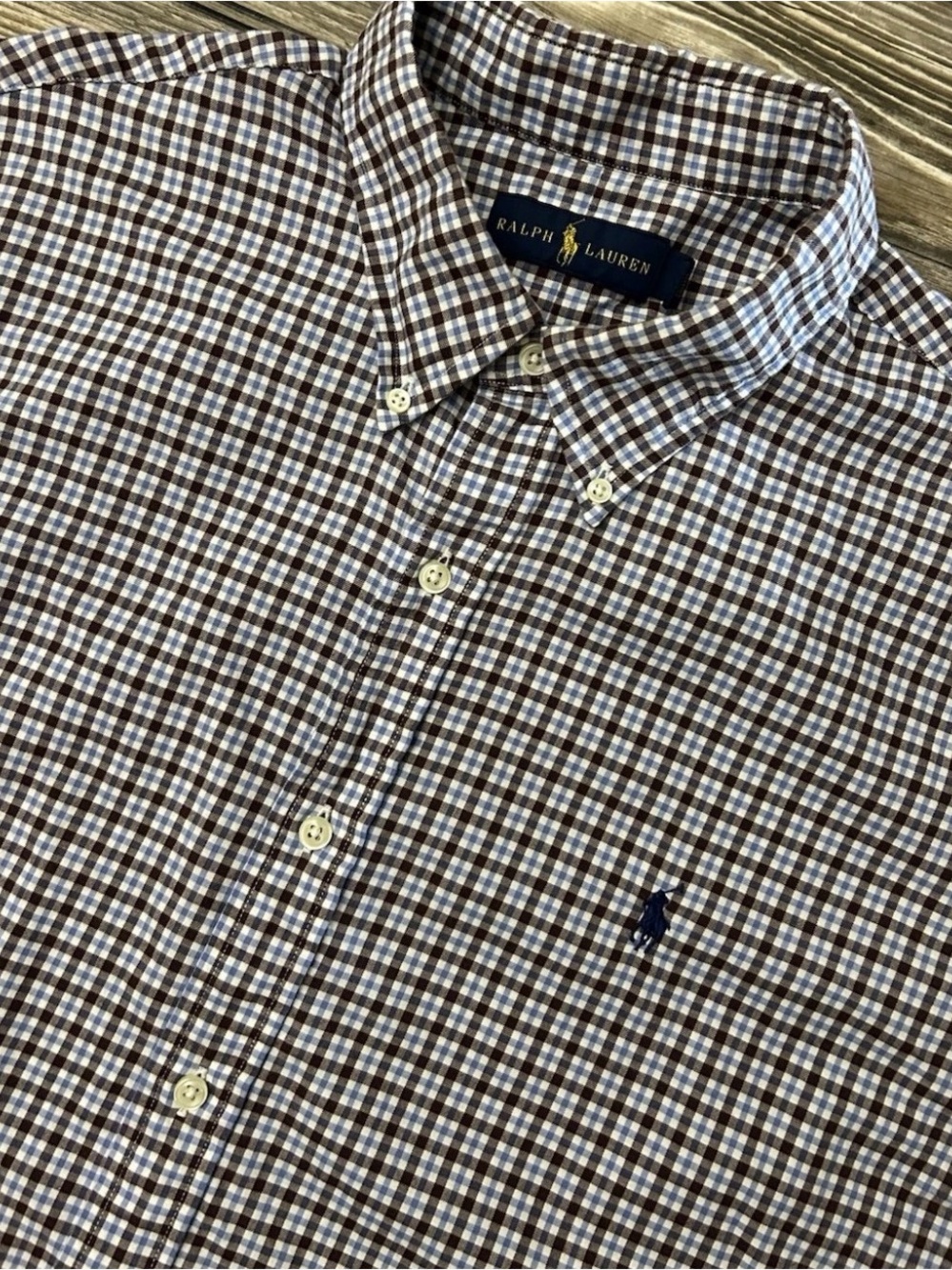 Polo Ralph Lauren Mens XL Gingham Checked Button Down Shirt Brown Blue Multi